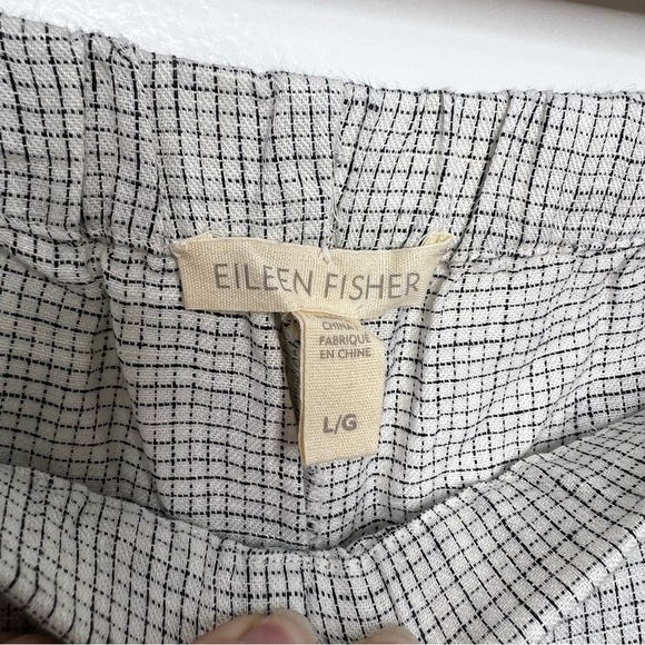 EILEEN FISHER Organic Linen Check Straight Pull On Pants - Picture 4 of 7